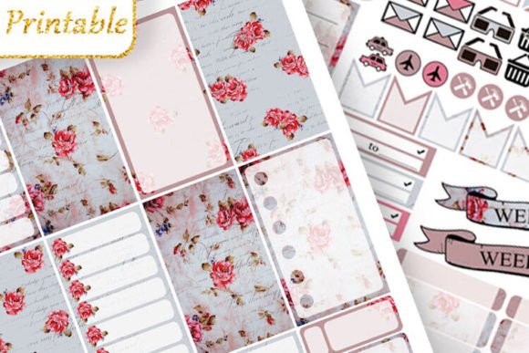 Download Big Planner Stickers Vintage Flower Pink - Premium Resources
